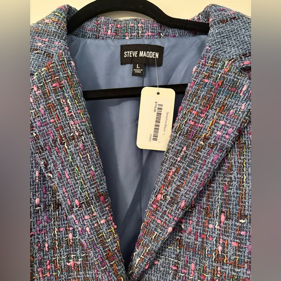 Steve Madden Seraphine Blazer in Blue Multi Blue Tweed Jacket Size L NWT - Picture 6 of 9